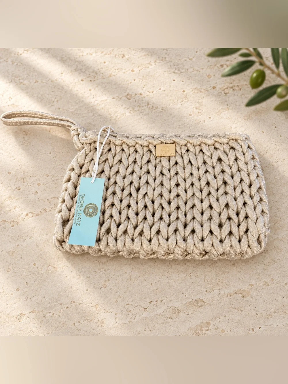Debbie Katz Bardot Cream & Rose Gold Woven Clutch Wristlet NWT